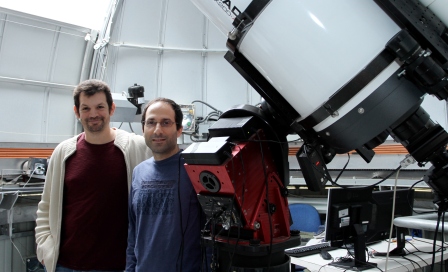 (l-r) Drs. Avishay Gal-Yam and Eran Ofek in the Martin Kraar Observatory on the Weizmann campus