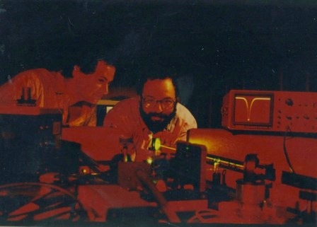 (l-r) Dr. Henry Yaffe and Prof. Israel Bar-Joseph in the late 1980s. Laser lab