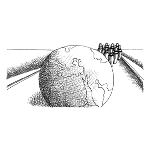 Illustration of the earth as a bowling ball