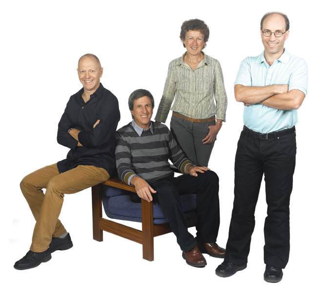 (l-r) Profs. Roy Bar-Ziv, Stephen Weiner, Lia Addadi and Michael Elbaum
