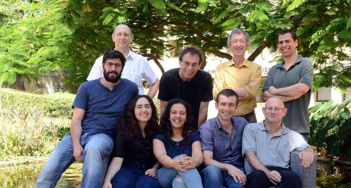 Standing: Profs. Igor Lubomirski, David Cahen, Gary Hodes and Dan Oron. Sitting: Omri Bar-Eli, Hadar Kaslasi, Elena Meirzadeh, Yevgeny Rakita and Dr. David Ehre