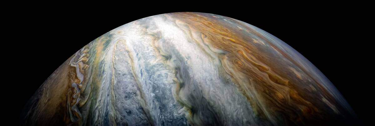 Jupiter's colorful stripes are cloud belts that extend thousands of kilometers deep. NASA/JPL-Caltech/SwRI/MSSS/Kevin M. Gill