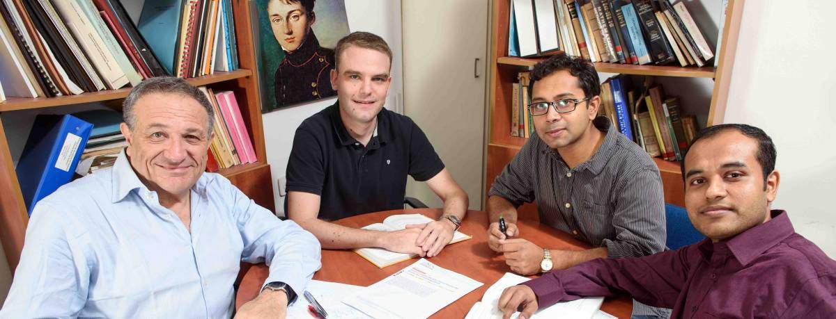 (l-r) Prof. Gershon Kurizki and Drs. Wolfgang Niedenzu, Victor Mukherjee and Arnab Ghosh upheld Carnot's principles for quantum heat engines