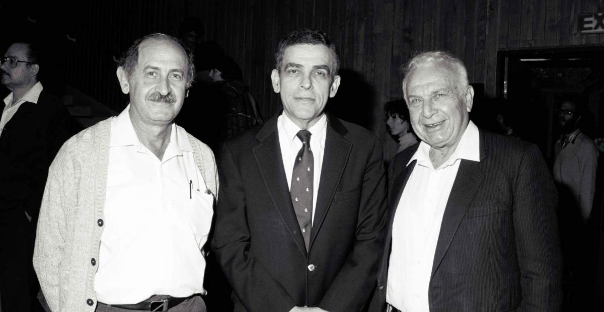 (l-r) Profs. Meir Wilchek, Philip Leder and Ephraim Katzir