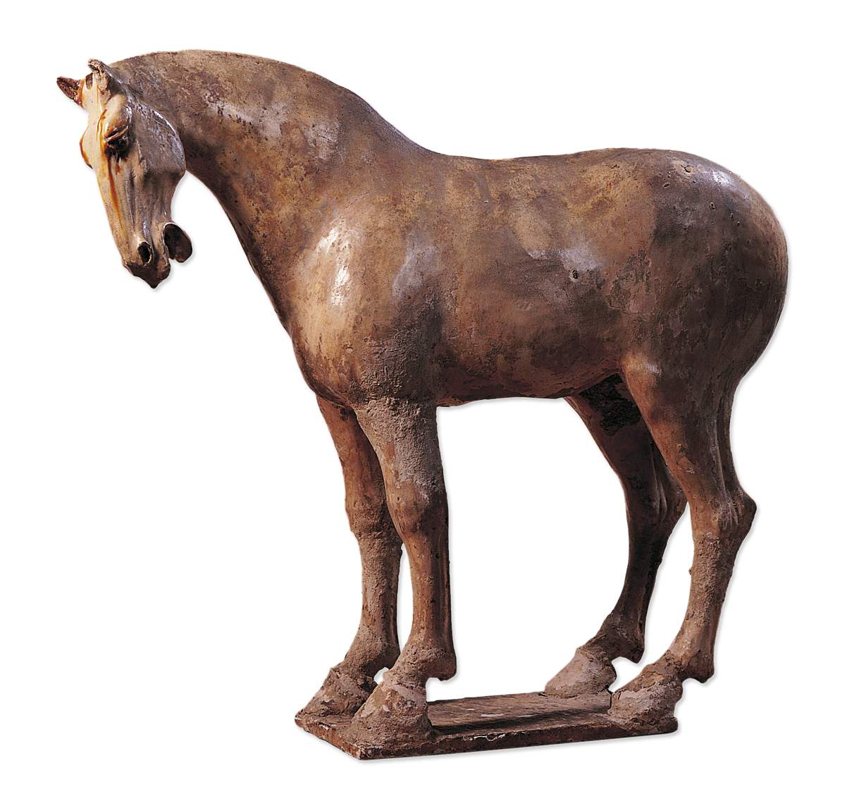 Chinese statue of a horse. 10th century CE, Tang Dynasty, glazed clay