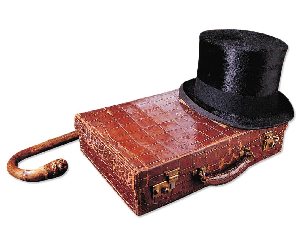 Dr. Chaim Weizmann’s cylinder hat, crocodile leather briefcase, and walking stick