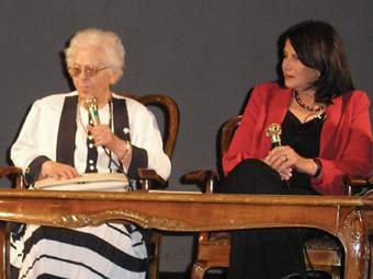 (l-r) Stanislava Sapinska and Dr. Zahava Scherz at the Bendin City Theater, Poland