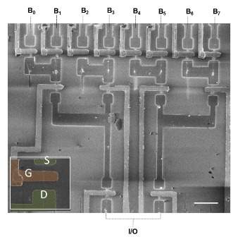 SEM image of a logic circuit based on 14 nanowires