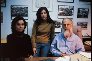 Left to right: Ph.D. students Anna Gakamsky and Anat Bahat, Prof. Michael Eisenbach. Obstacle course