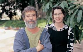 Profs. Eitan Bibi and Deborah Fass. Working in the wet