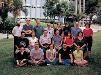 The ISPC team: Standing (l-r) Dr. Harry Mark Greenblatt, Dr. Jaime Prilusky, Prof. Yigal Burstein, Prof. Israel Silman, Dr. Tamar Unger, Dr. Orly Dym, Dr. Yoav Peleg and Anat Kats. Middle (l-r) David Mualem, Anna Branzburg-Mualem, ISPC Head Prof. Joel L. Sussman, Prof. Gideon Schreiber, Meital Rubin-Yona and Ada Dantes. Front (l-r) Dr. Shira Albeck, Rani Bravdo, Reut Rotem-Bernehim, Moshe Ben David and Bracha Vakni. 