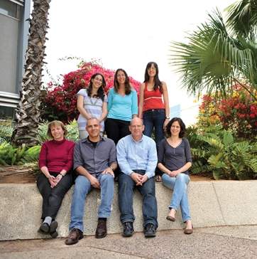 (l-r) Standing: Einat Levy, Dr. Liat Rousso Noori and Eynat Finkelshtein. Sitting: Prof. Hilla Knobler, Dr. Alon Chen, Prof. Ari Elson and Dr. Yael Kuperman. Sensitivity