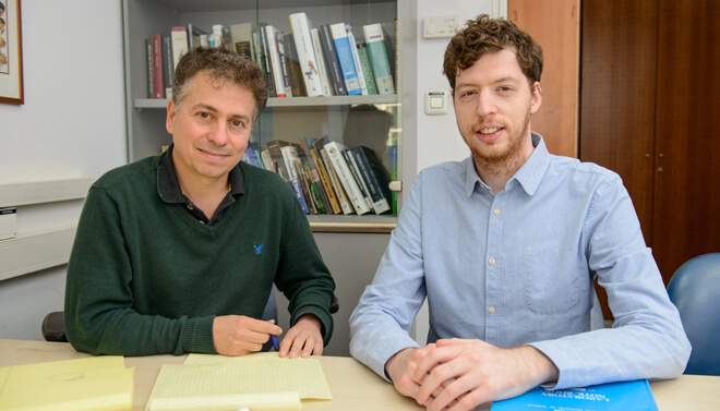 (l-r) Prof. Yitzhak Pilpel and Idan Frumkin propose a "relay-race" model of evolution