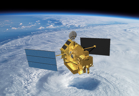 Artist's image of the TRMM satellite at work. Images: Jupiterimages and NASA