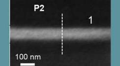 An ion-conducting nanochannel viewed under a scanning electron microscope 