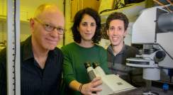 Prof. Roy Bar-Ziv, Alexandra Tayar and Eyal Karzbrun (l-r) created a lifelike wavefront of information