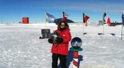 Dr. Hagar Landsman at the geographical South Pole