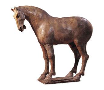 Chinese statue of a horse. 10th century CE, Tang Dynasty, glazed clay