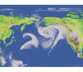 An image of storms across the Pacific. Source NOAA/Geophysical Fluid Dynamics Laboratory