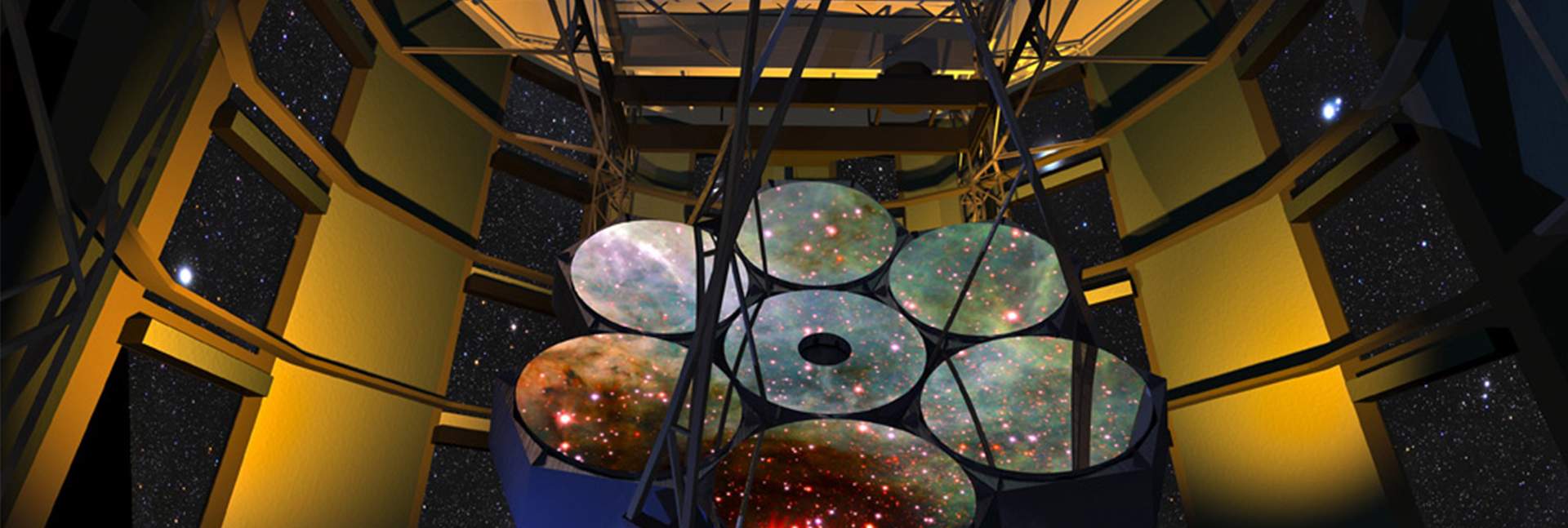The Giant Magellan Telescope's mirrors construct; simulated 
