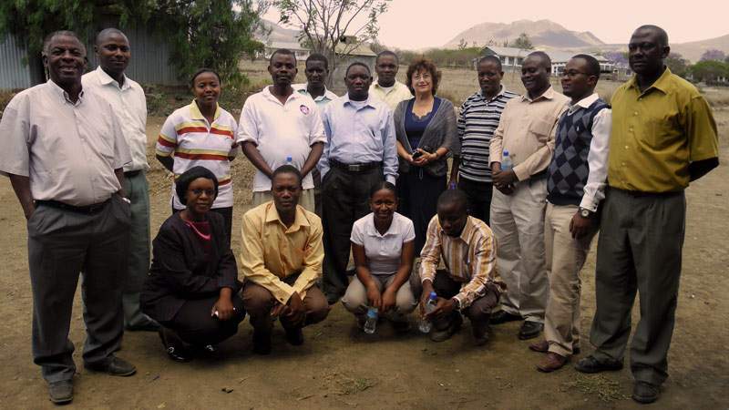 Tanzanian teachers: Prof. Kalafunja O’saki is standing on the left, Dr. Rachel Mamlok-Naaman is in the center; Dr. Francis, who was a doctoral student at the time, is on the far right. Sitting on the left are Kalimba Magesa and Dr. Gabrieli, then a doctoral student 